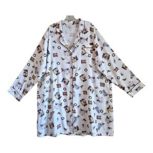 BARE NECESSITIES Women's XXL 2X Sleep Shirt Button Up Christmas Scenes Bust 48"